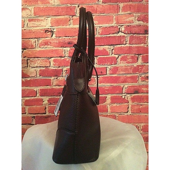 NWT Chocolate Vegan Leather Covered Lock & Key Medium Top Handle Satchel Handbag - Picture 6 of 11